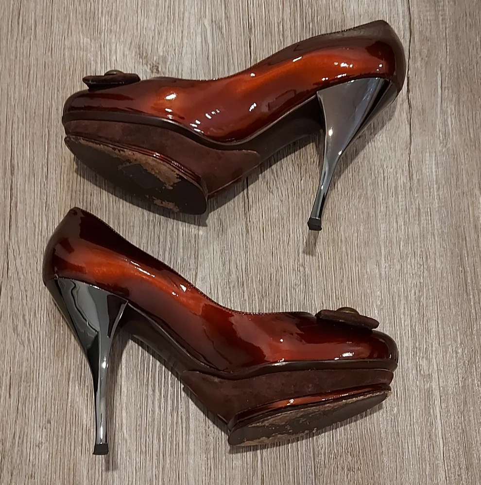 Italian Patent Leather Burgundy Pumps Heels Shoes Leather Lining